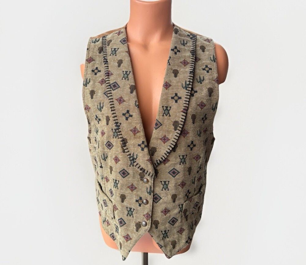 VTG Roughrider by Circle T Women's Vest Southwestern Aztec Tapestry Western Sz L